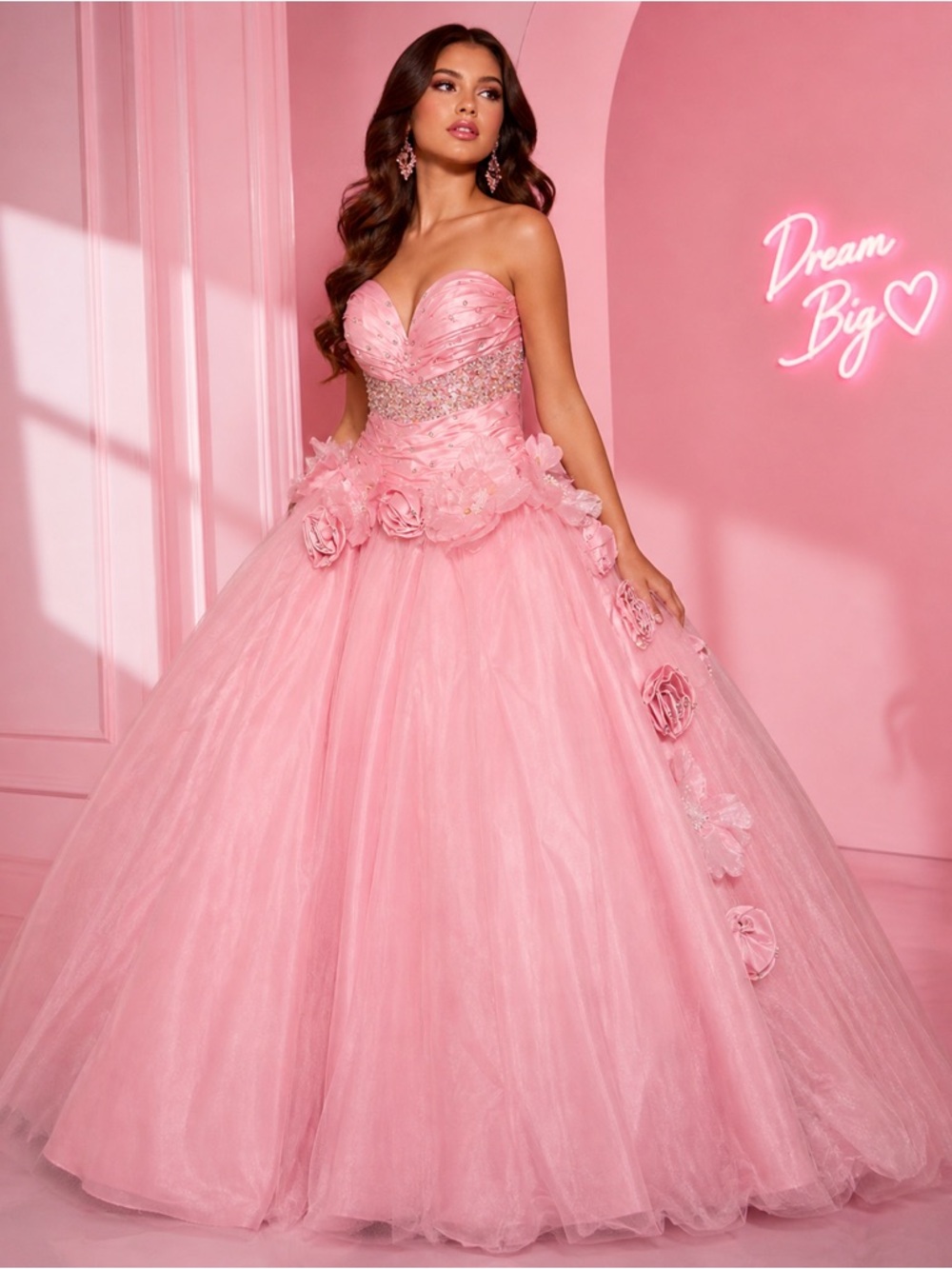 NWT Jovani Pink Tulle Ball Gown Floral Strapless Prom Quinceañera Pageant Sz 2
